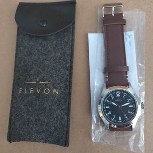 Elevon black dial watch with brown strap